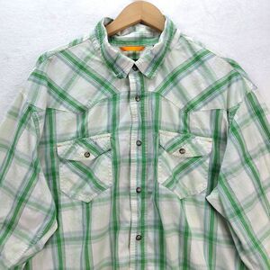 Orvis Trout Bum Shirt Mens 2XL Green White Plaid Long Sleeve Pearl Snap Fishing